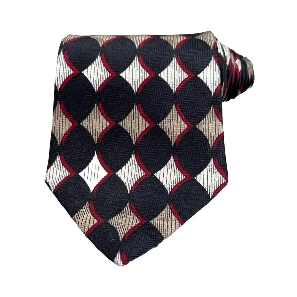 Vintage Givenchy Monsieur‎ Tie 100% Silk Mens Black Red Geometric Italian Fabric